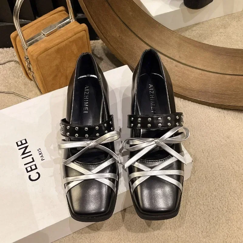 Женские туфли из натуральной кожи туфли-лодочки в стиле панк на толстом высоком