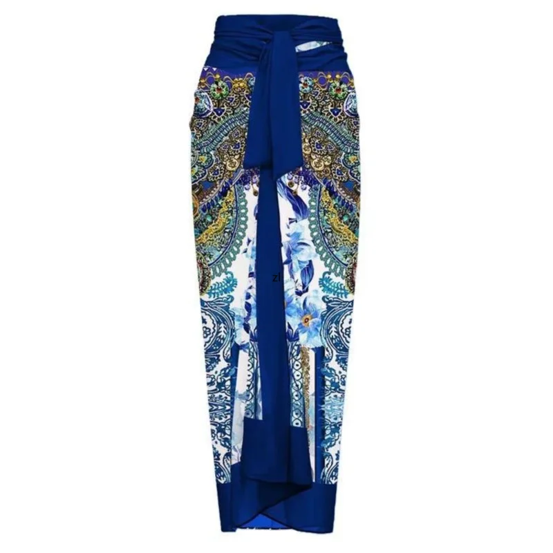 Two Piece Women's Set Fashion Printed Swimwear Summer Sexy Jumpsuit Swimsuit Chiffon Slit Skirt Matching Suit 2023 New Arrival