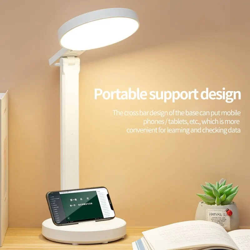 Lámpara LED de escritorio con protección ocular, luz nocturna de lectura, carga USB para estudiantes universitarios, dormitorio de aprendizaje