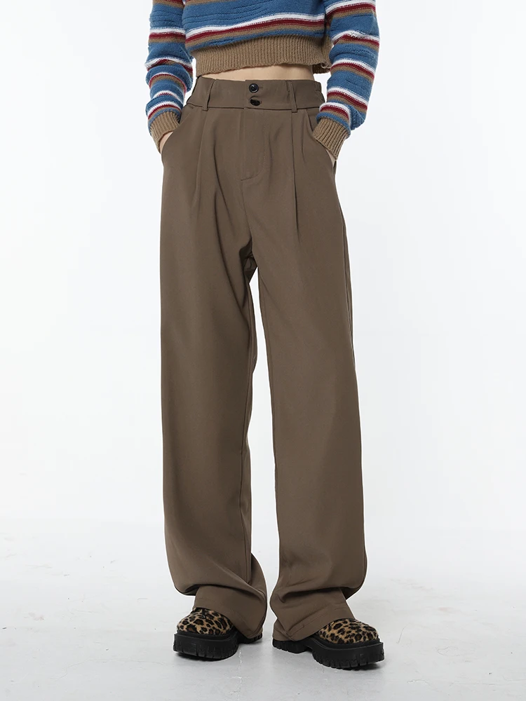 

Женские широкие брюки на пуговицах, Универсальные однотонные брюки с высокой талией и эластичным поясом, весна 2023