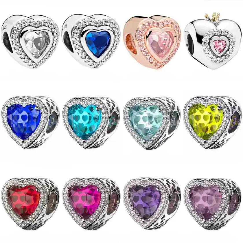 

Fashion Sparkling Openwork Radiant Two Gorgeous & Heart Charm 925 Sterling Silver Beads Fit Bracelet DIY Jewelry