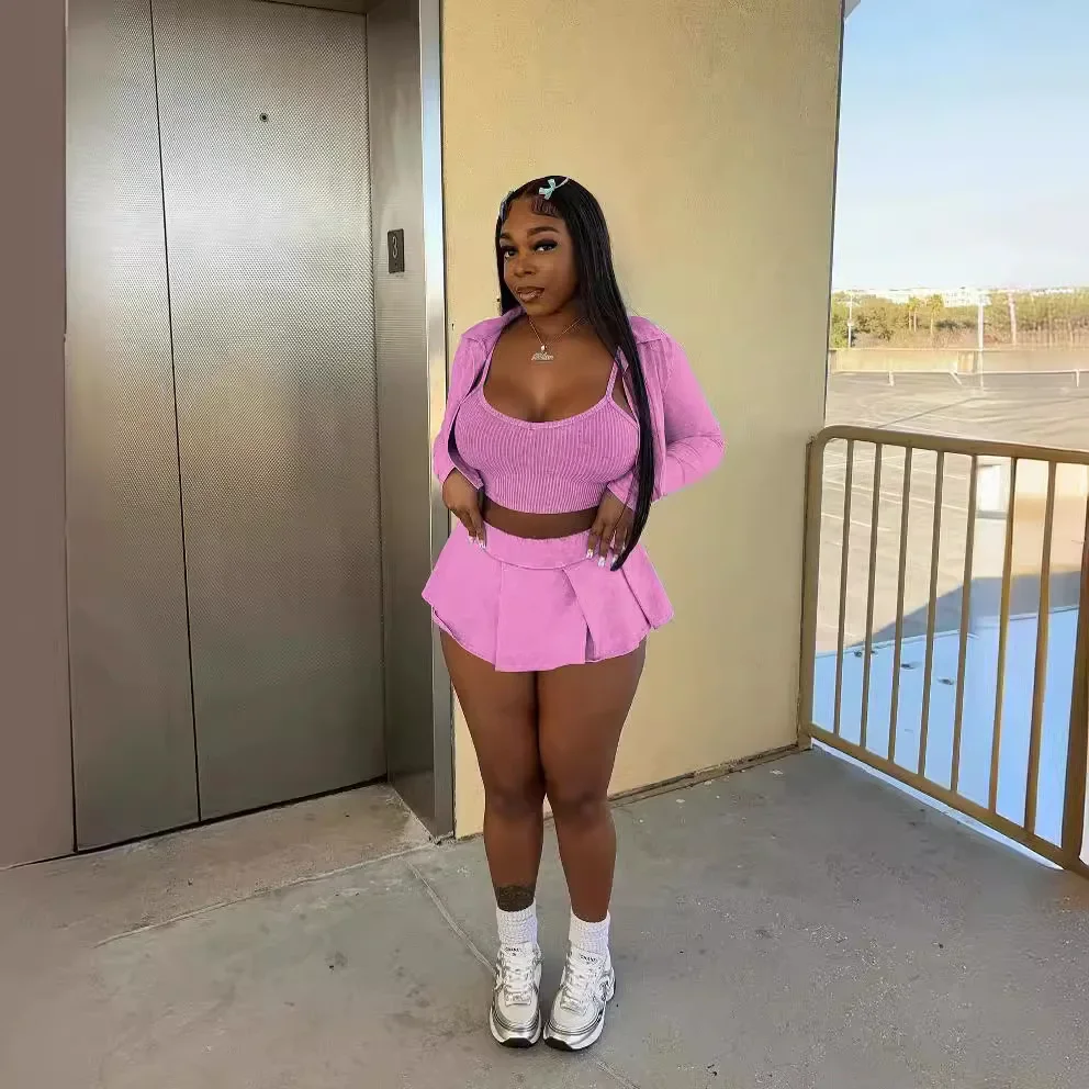 Женский комплект из трех предметов однотонная рубашка с принтом жилет короткая