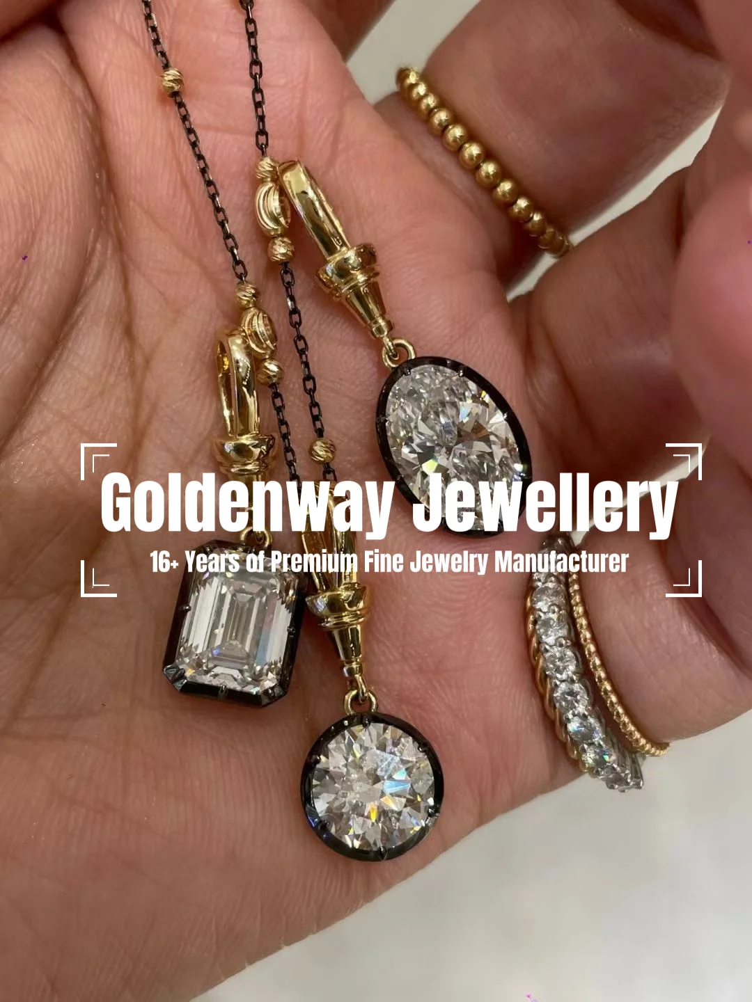 Фото Ювелирные изделия Goldenway Custom из серебра 925 пробы с высокоуглеродистыми/лабораторно выращенными бриллиантами/муассанитами, черное золото, любой дизайн, любой логотип, любой драгоценный камень №2