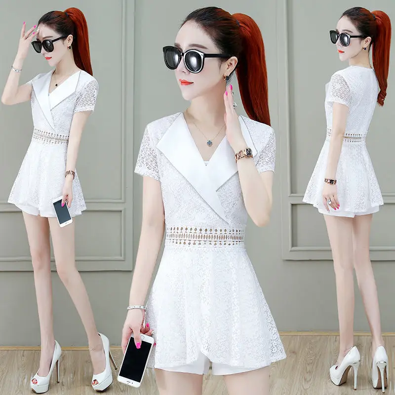 

Summer Fashion Women Clothes Set Short Sleeve Print Irregular Top High Waist Shorts Pant Lady Korean Casual 2 Piece Set J515