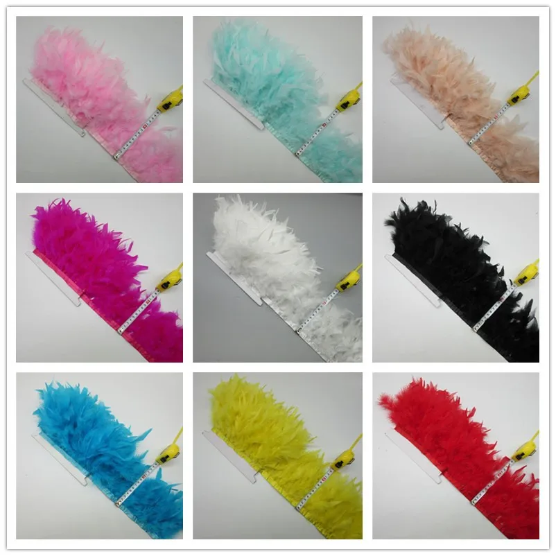 

wholesale 10 yards Natural Turkey Feather Fringe Trim Ribbon 10-15cm For Wedding Skirt/Dress/Clothes Decoration DIY Party Craft