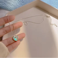 2022 korean fashion silver titanium steel chain lake green love pendant necklace for womens jewelry wedding party gifts