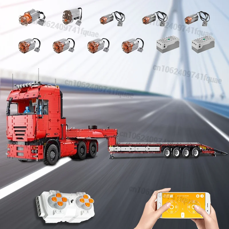 Силовые строительные блоки LOWBOY-прицеп, совместимый с тракторным грузовиком люцио, детские игрушечные модели транспортных средств, модель в подарок 2475, набор моделей