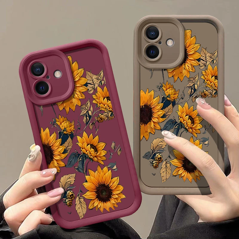 Фото Чехол с принтом подсолнухов для iPhone 16e 16 Pro Max 15 14 Pro 13 12 Pro Max 11, мягкий силиконовый чехол из ТПУ для iPhone 15 16 Plus №3
