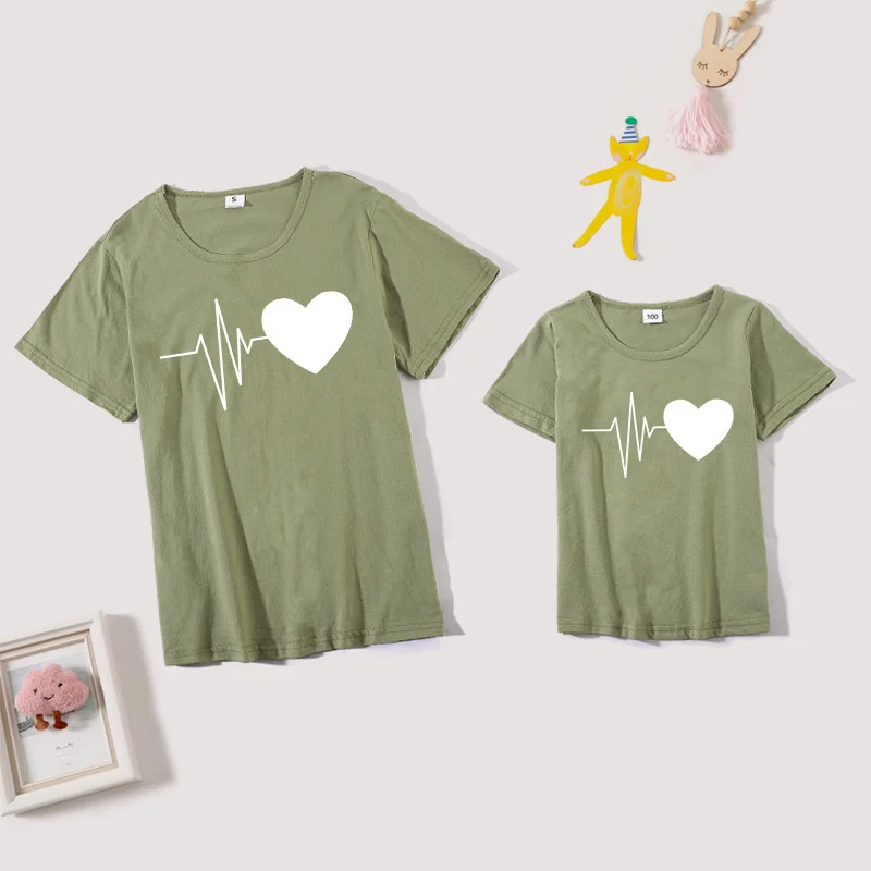 

Valentine's day elegant white love print trend mother's shirt summer short sleeve mother and girl X1ID