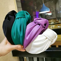 korea fashion women headband adult wide side solid color hairband center knot turban casual hair accessories wholesale