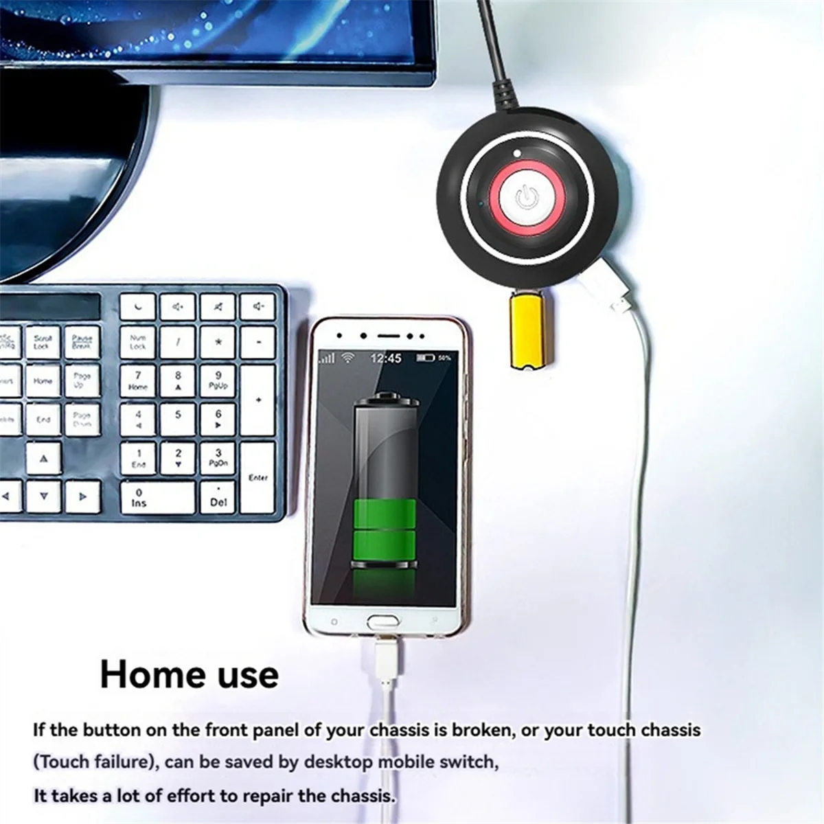 Фото Кнопка переключения для настольного компьютера, ABSH и двойными USB-портами и внешней кнопкой запуска аудио ПК, кабель 165 см №2