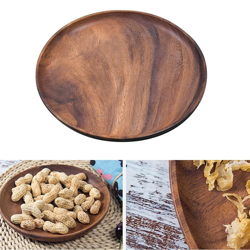 Round Solid Wood Board Whole Acacia Wood Fruit Plate Wooden Saucer Tea Plate Dessert Dinner Breakfast Plate
