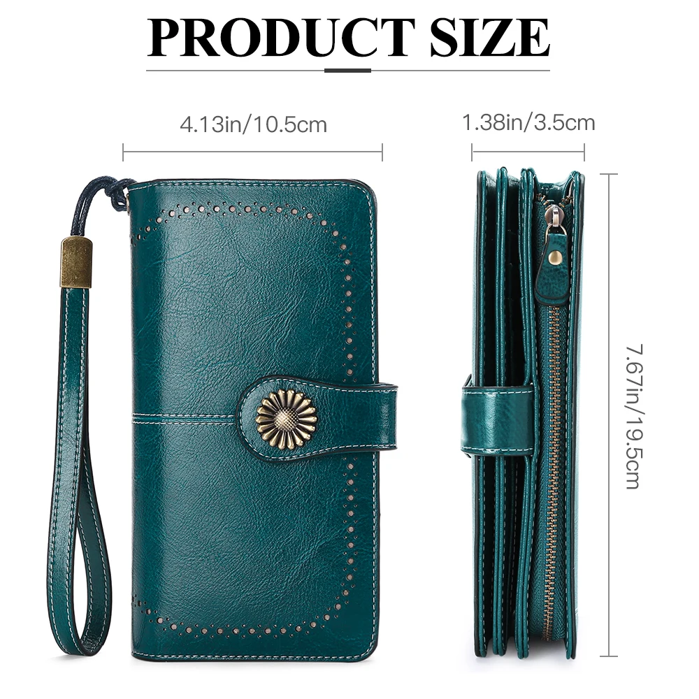 2023 Women Wallets Large Capacity Long Purses Female Zipper Coin Pocket Quality Genuine Leather Wallet Ladies Clutch Wrist Strap