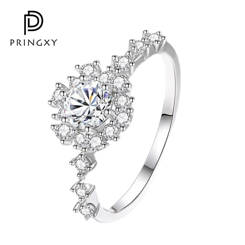 

PRINGXY Flower Wedding Diamond Ring 100% 925 Sterling Silver Platinum Plated Women Cubic Zircona Anniversary Gift Fine Jewelry