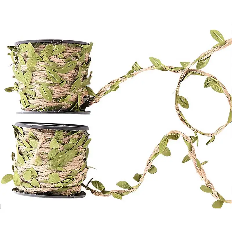 

Лента из джута с искусственными зелеными листьями, шпагат из натурального джута для домашнего декора, свадебные украшения, 10 м в рулоне