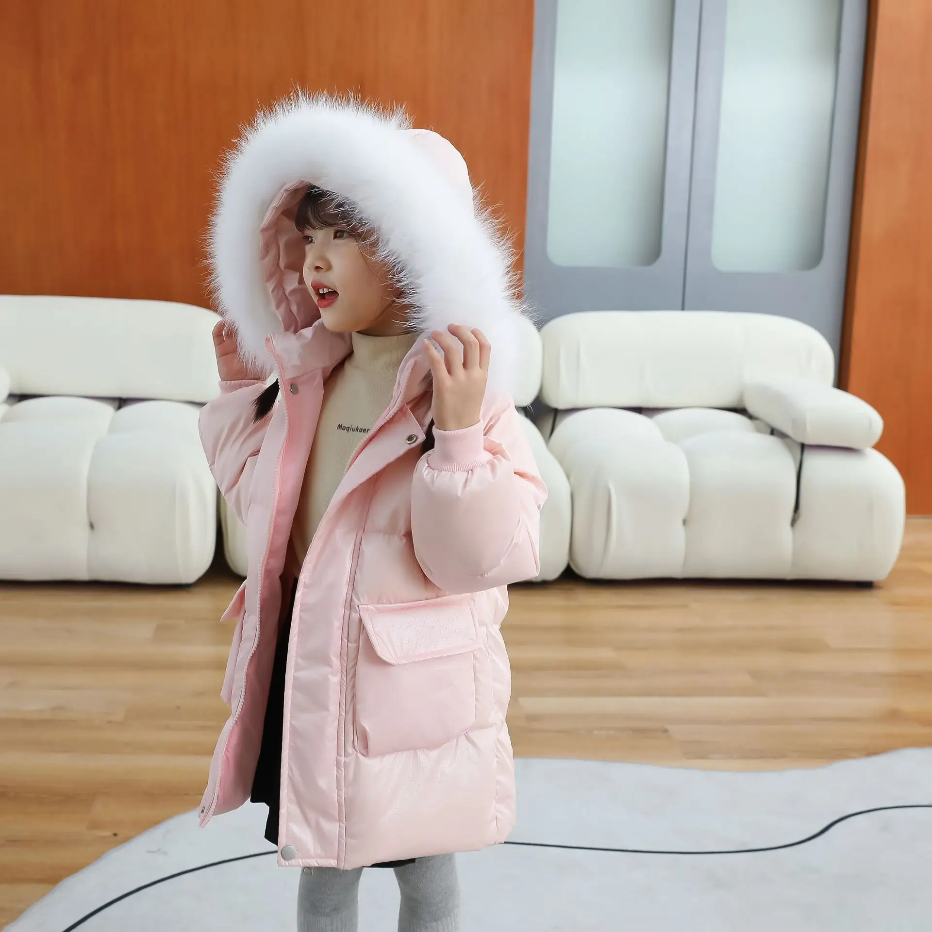 

2022 real fur collar children's down jacket new medium and small children's free coat boys and girls long winter children's wear