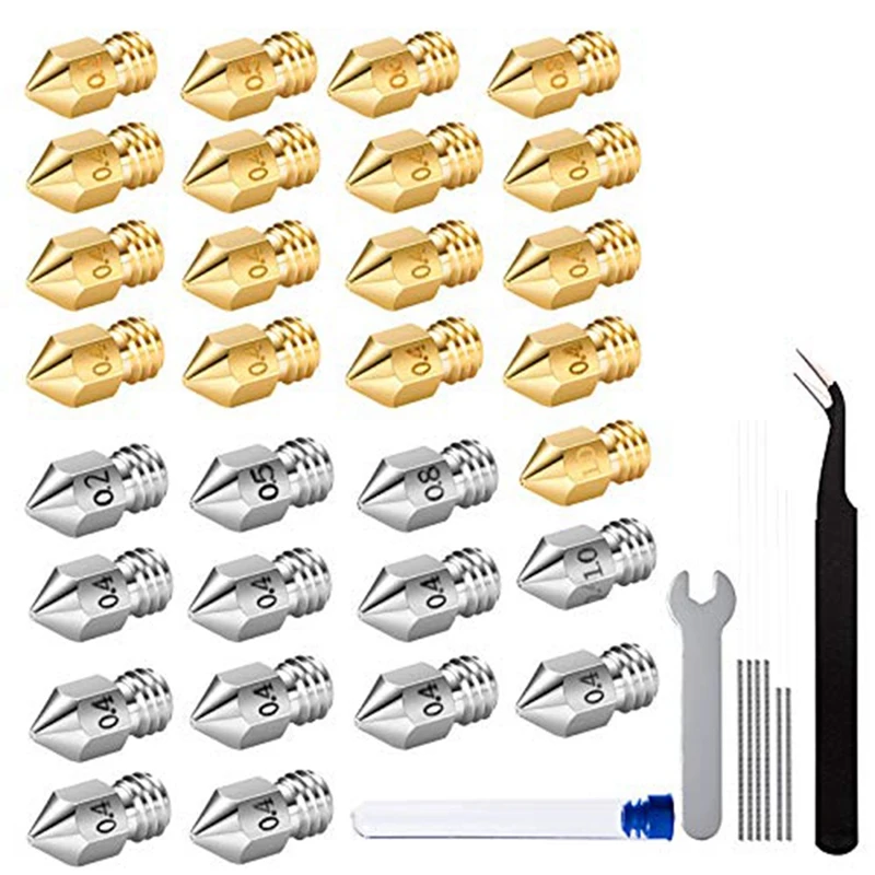 

3D Printer Nozzle, 0.4Mm MK8 Nozzles, 30 Pieces Extruder Nozzle for 1.75 Mm Filament 3D Printer with Nozzle Cleaner Tool