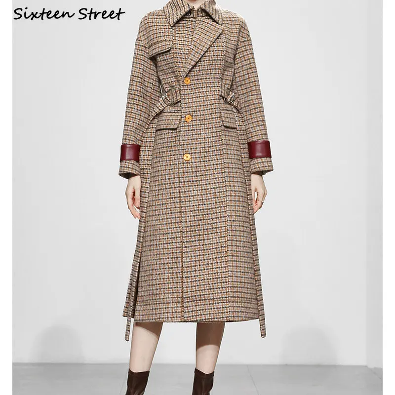 

2023 Winter Long Wool Jacket Women Vintage Golden Button Elegant Blend Coats Ladies Autumn Streetwear Outfit Turn-down