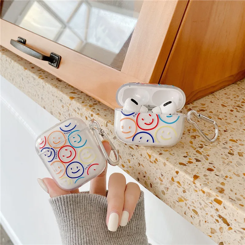 Купи Smile Face Transparent TPU Earphone Case Cover for Apple AirPods Pro 3 2 1 Charging Box Bag Headphone Protective Sleeve за 301 рублей в магазине AliExpress