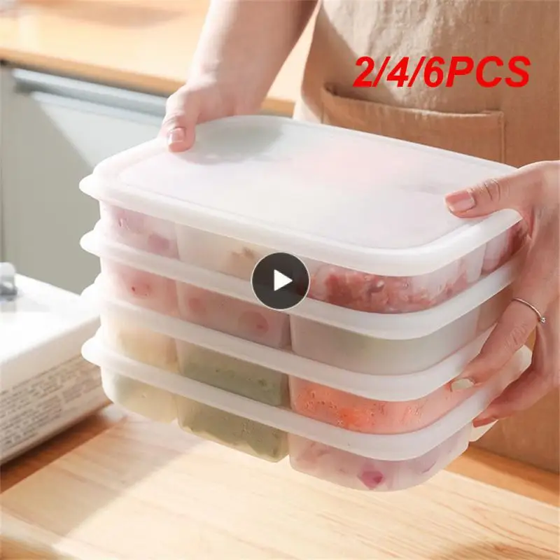 

2/4/6PCS No Deformation Vegetable Storage Containers Partial Grid Design Temperature Resistant Food Storage Containers Portable