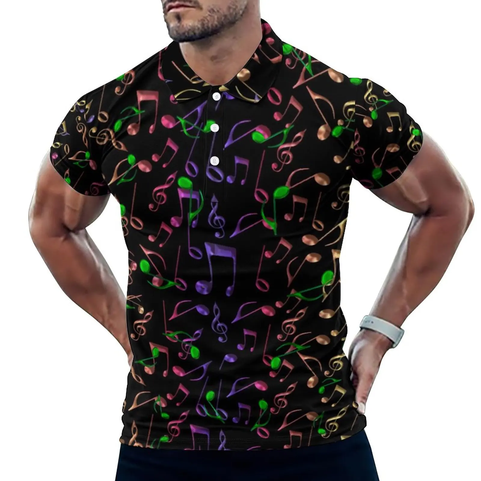 

Рубашка-поло мужская с принтом музыкальных нот, психоделическая неоновая Повседневная футболка с коротким рукавом, уличная одежда в стиле ...