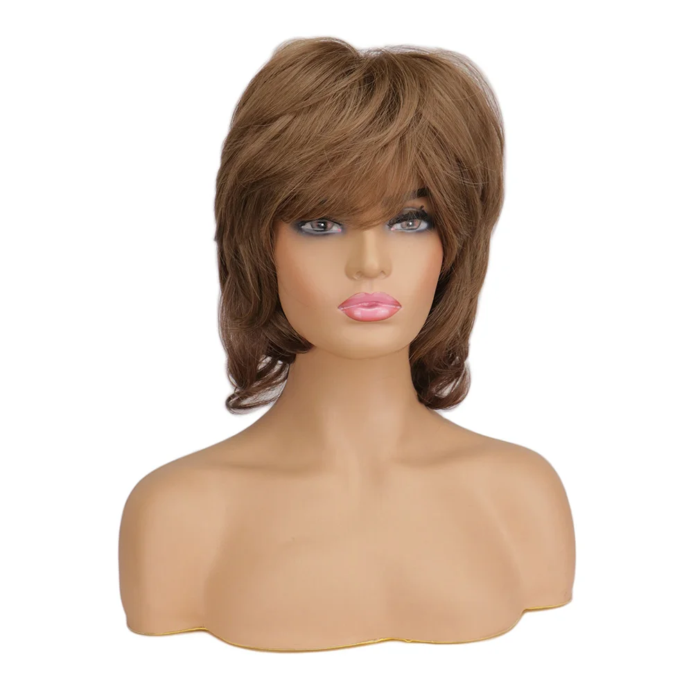 

WHIMSICAL W Synthetic Natural Wigs for Women Ombre Brown Blonde Wigs with Bangs Cosplay Heat Resistant Medium Length Hair