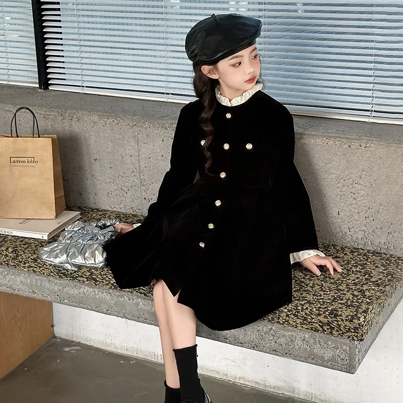 Бархатные школьные танцевальные платья женская одежда Осеннее черное платье для