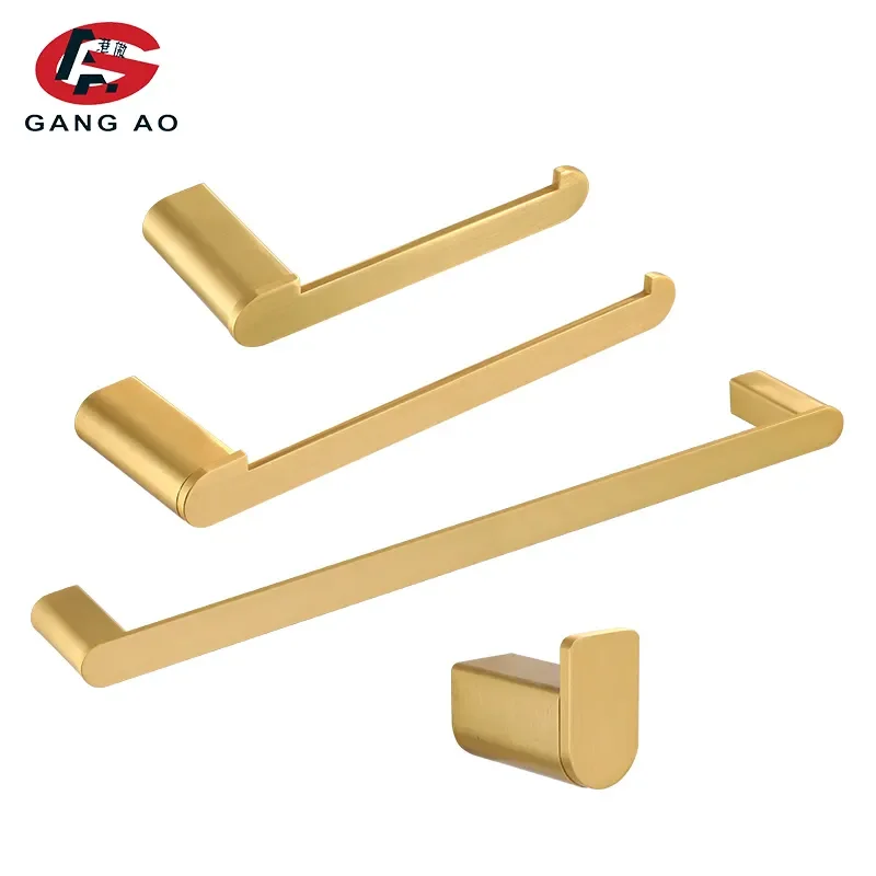 

NEW2023 Brushed Gold Bathroom Accessories Sets 4 Wall Mounted Towel Bar Robe Hooks Toilet Paper Roll Holder Stainless Steel Har