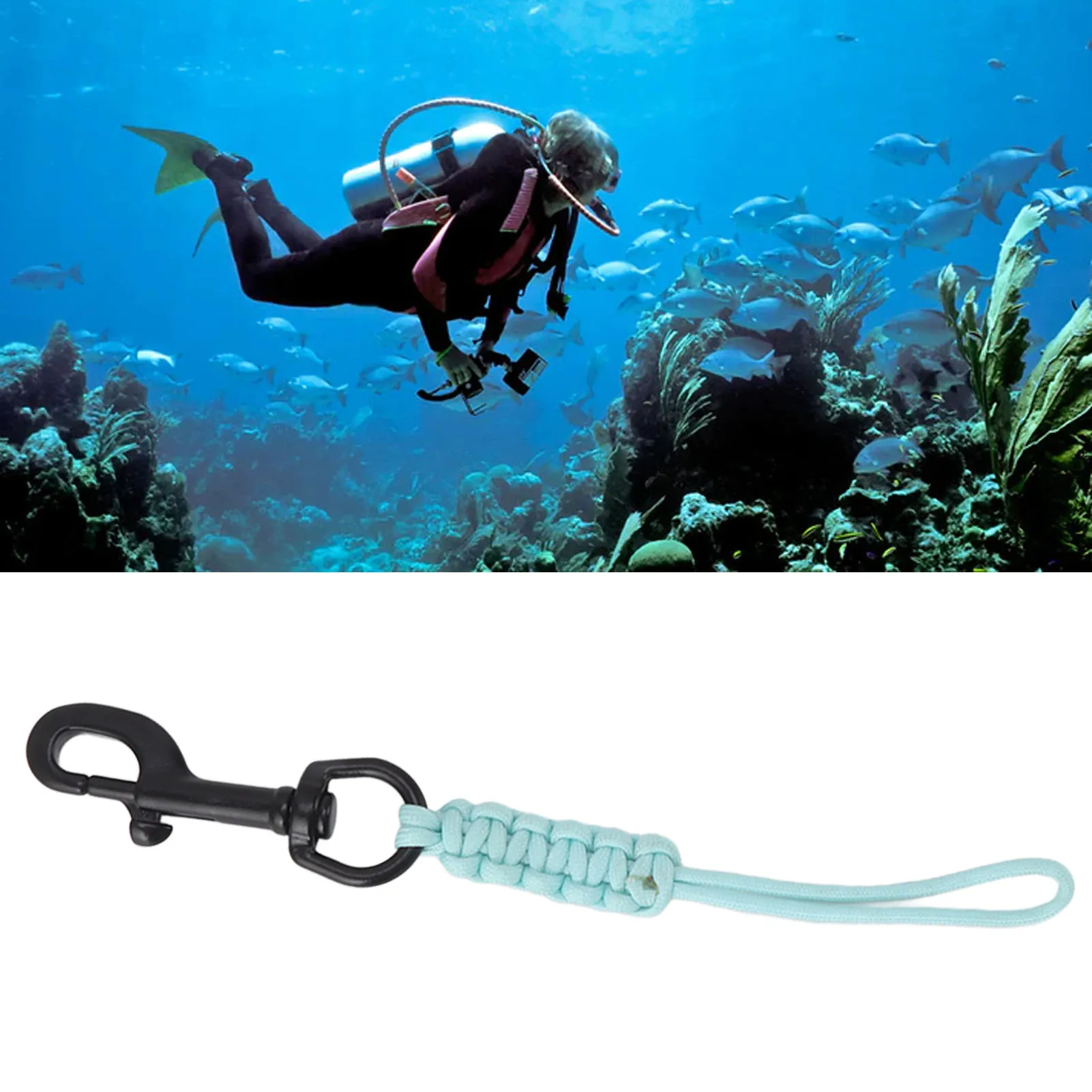 

Hand Woven Diving Lanyard Anti Lost Strap Luminous Underwater Safety Rope Diving BCD Equipment With 316 Stainless Steel Quick