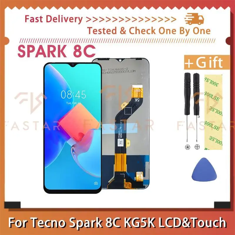 

6.6"Original For Tecno Spark 8C LCD KG5k KG5j KG5n Lcd Display Touch Screen Digitizer Assembly Replacement spark8c lcd