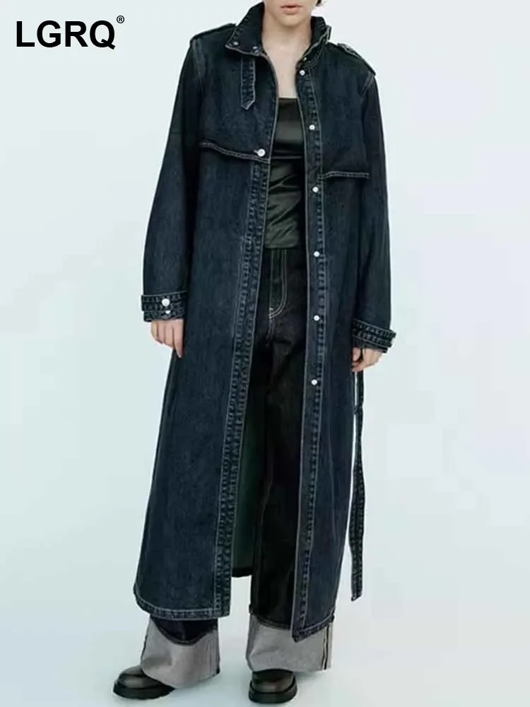 

LGRQ 203 модный Свободный Длинный Джинсовый плащ женский элегантный модный пояс галстук талии дизайнерская Повседневная ветровка куртка 19Z1052