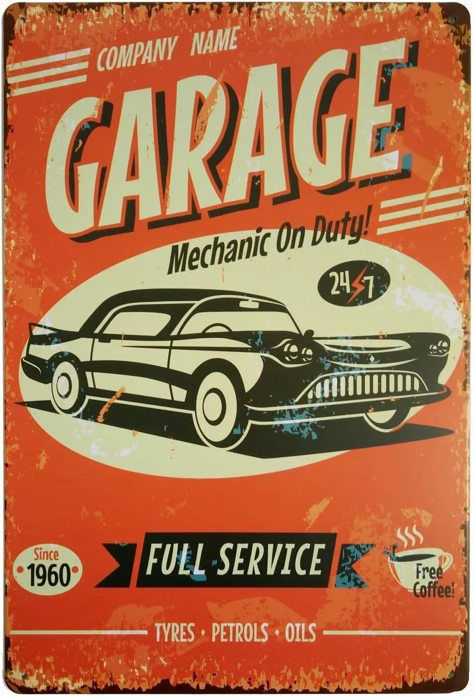 Compny Nme Grge Mechnc On Duty Retro Vntge Декор Metl Tn Sgn 12X8 nches