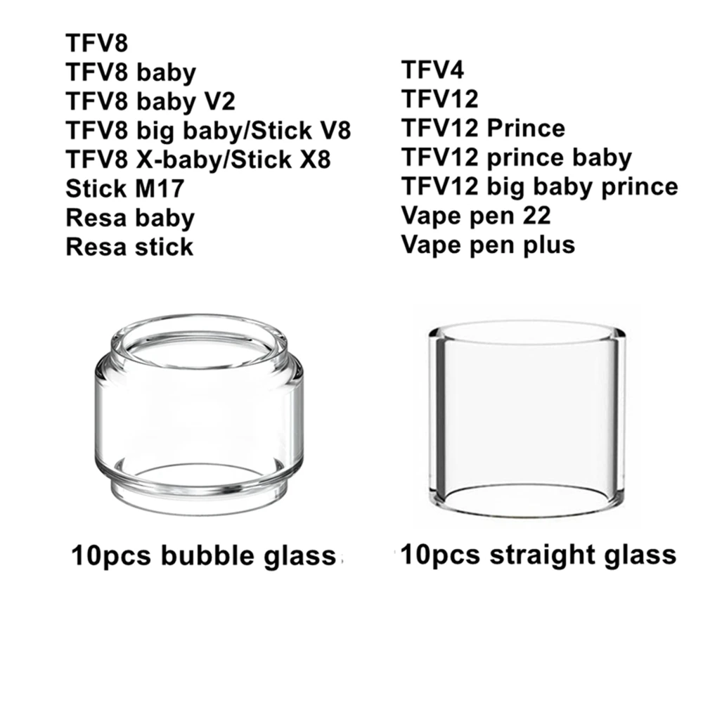 

10PCS Pyrex Bubble Glass Tube For TFV12 TFV8 X Big Baby V2 Stick V8 X8 Prince Vape Pen 22 Plus Resa M17 Cloud Atomizer Tank
