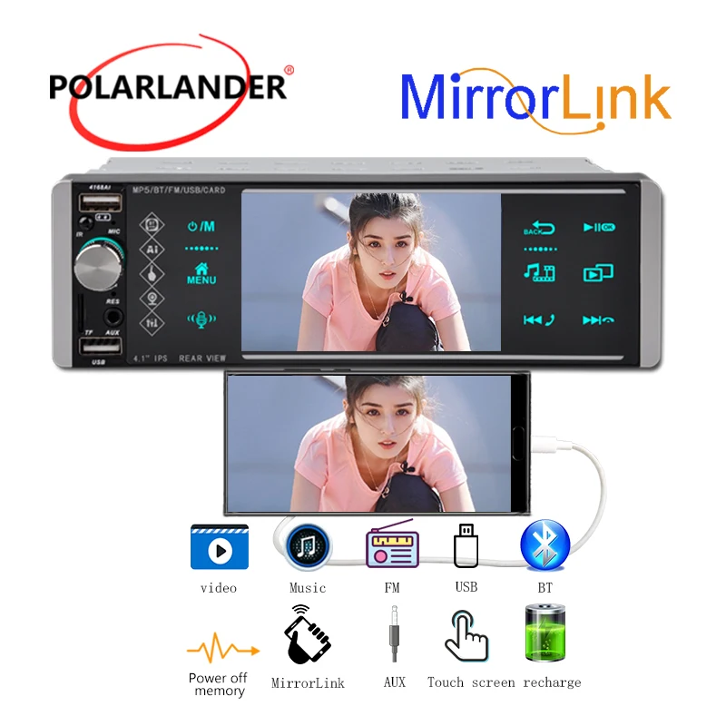 

Автомобильное радио 1 Din 4 "Android EQ Smart Voice Wince 2USB AUX Bluetooth FM SD цветное освещение Mirrorlink мультимедийный MP5-плеер