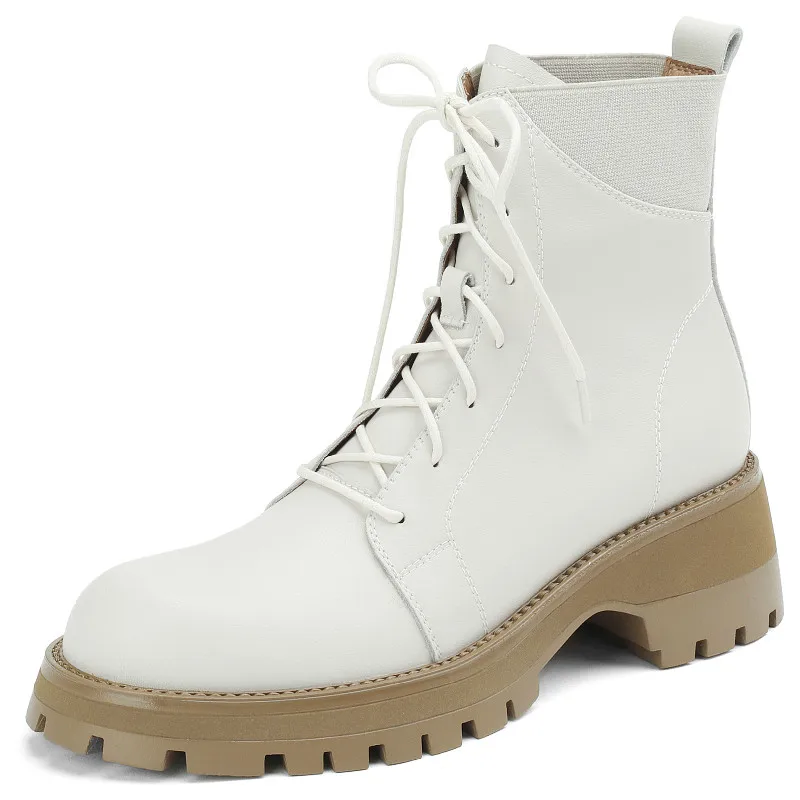 

Dilalula Fashion Leisure Women Ankle Boots Autumn Winter Genuine Leather Thick Heels Lace-Up Shoes Woman Concise Short Boots