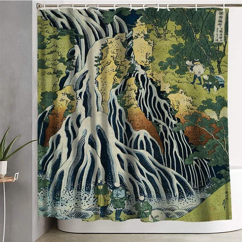 Падающий туман водопад тридцать шесть обзор Fuji Ukiyo-e Ретро стиль две краны сосна