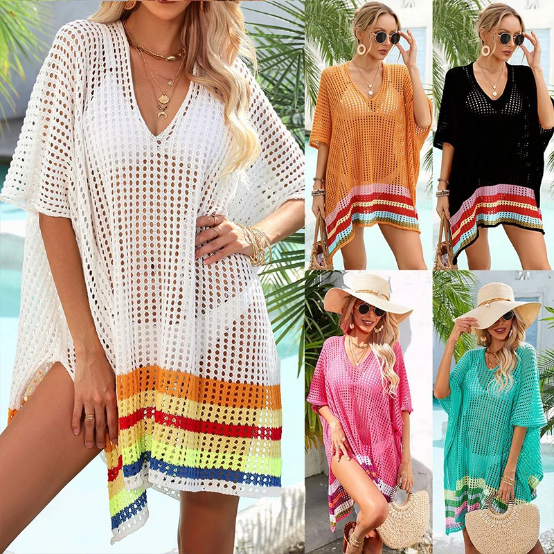 

Women Summer Bikini Cover Up Floral Lace Hollow Crochet Knitted Swimsuit Holiday Beachwear Beach Dress Tops