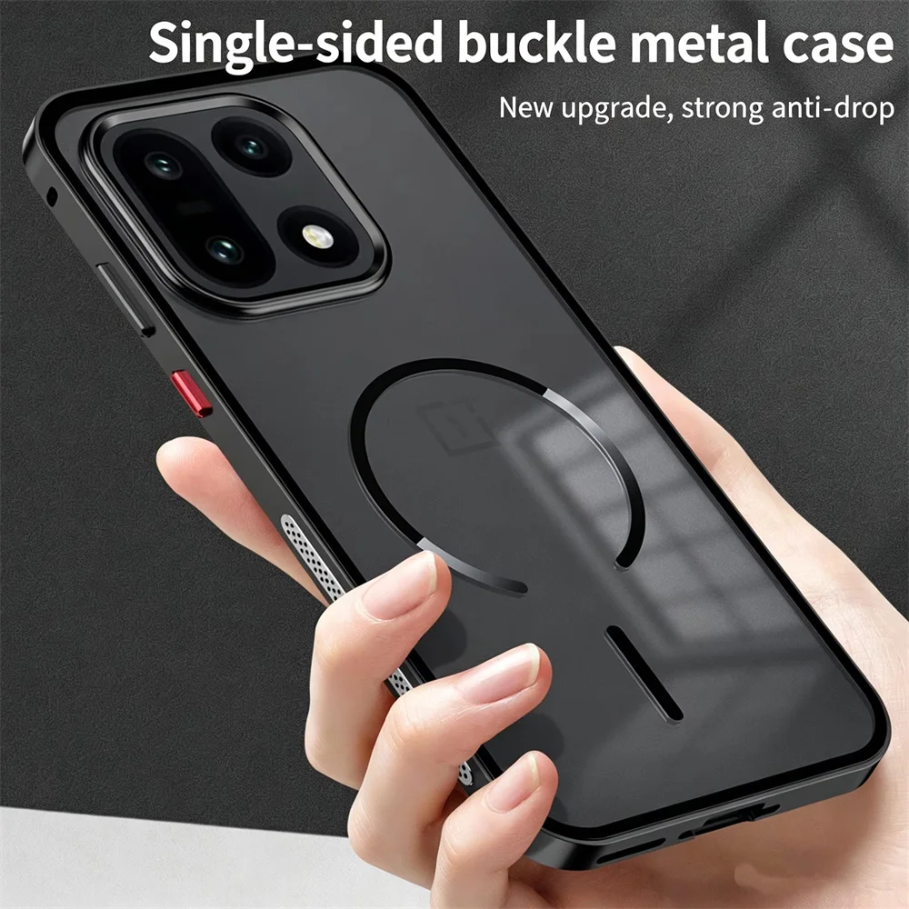 Фото Чехол для телефона OnePlus 15, One Plus 15T, 1+15, 1+15T из алюминиевого сплава с металлической рамкой и магнитной задней крышкой из закаленного стекла. №5