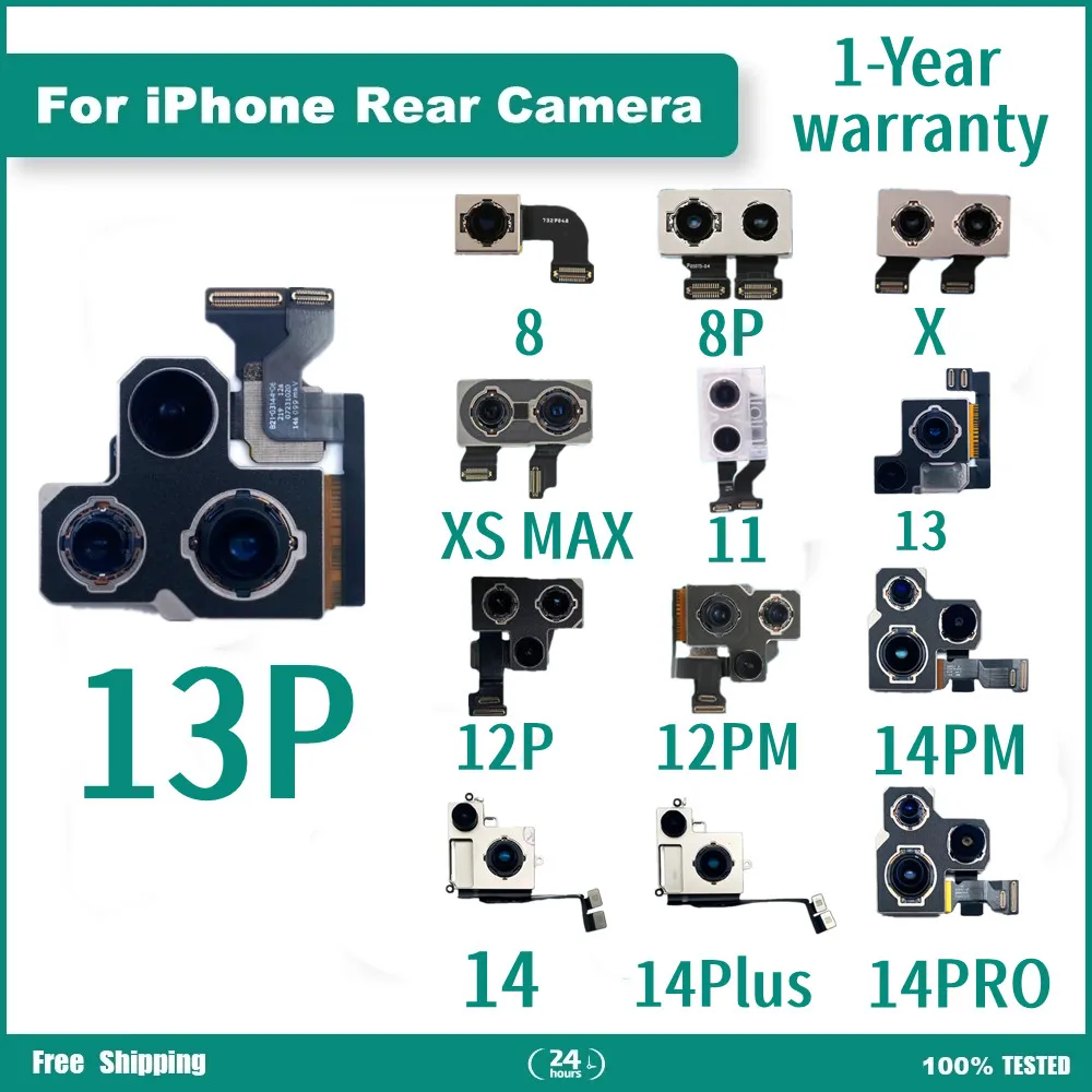 100% протестированная задняя камера для iPhone 14 plus 14pro 13pro max 12 11 Pro Max X XS XR MAX с гибким