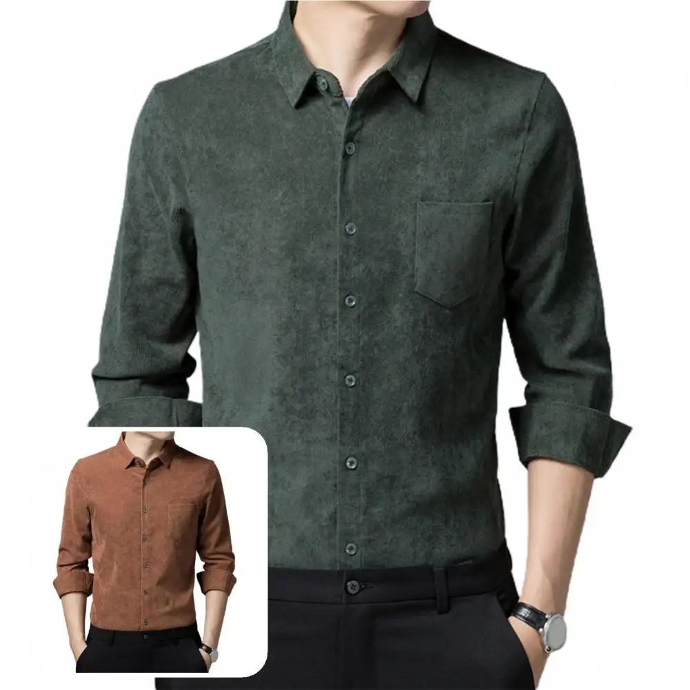 

Gentle Terrific Wash-and-wear Business Shirt Turn-down Collar Spring Shirt Pocket for Meeting