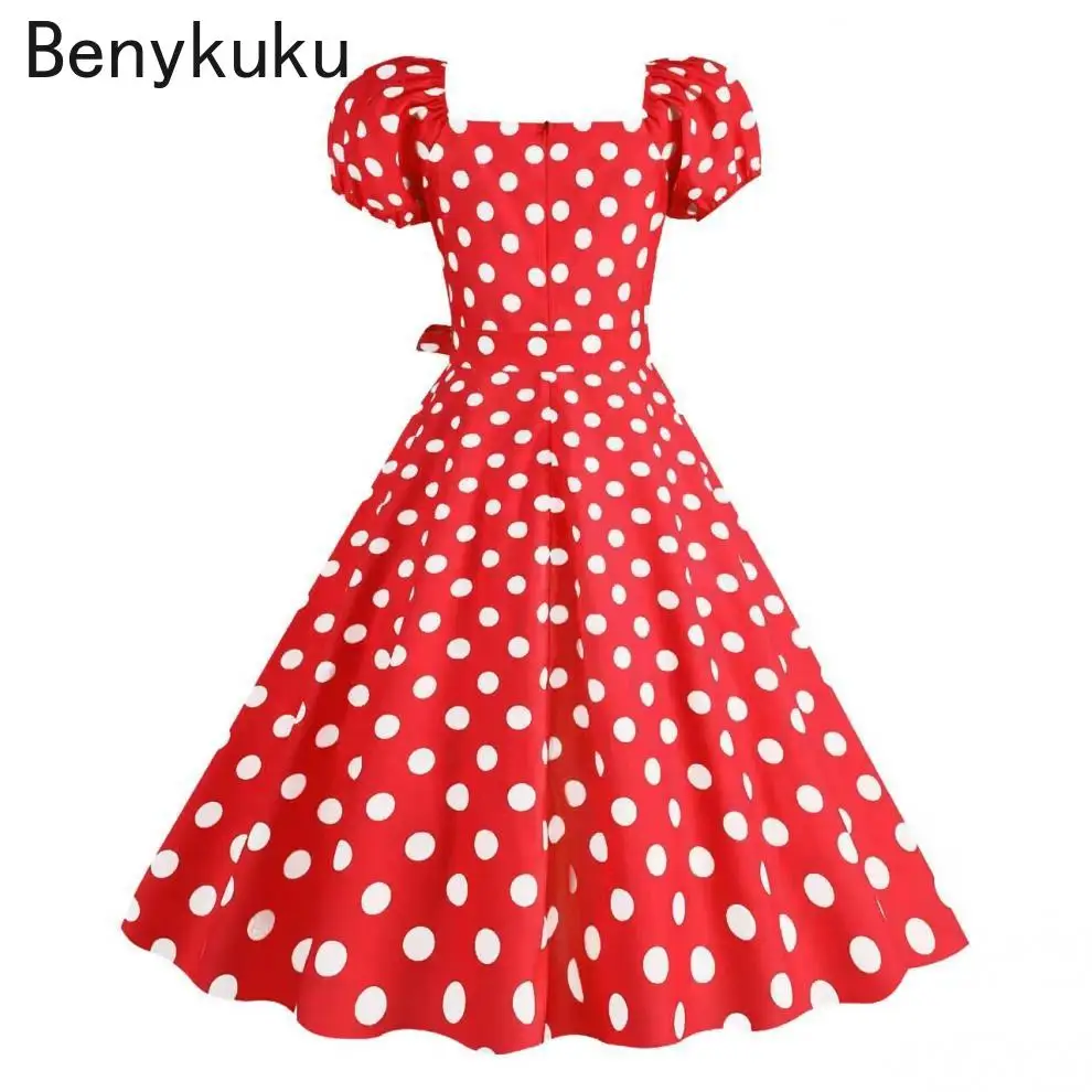 Летнее платье в красный горошек стиле ретро Одри Хепберн винтажная распашная