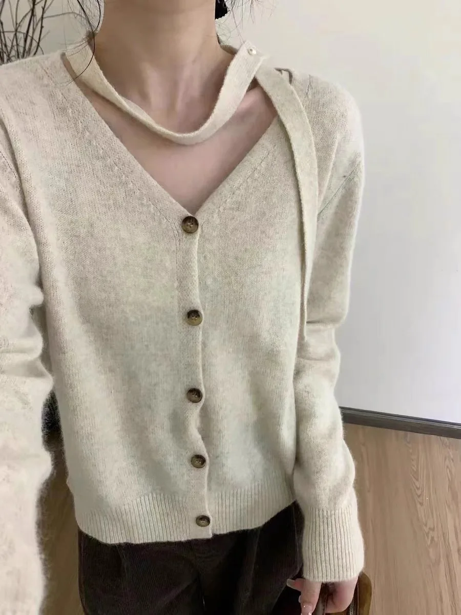 Женский вязаный кардиган белый укороченный свитер уличная одежда Y2k осень 2024