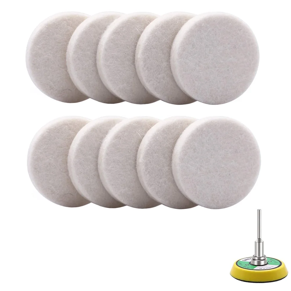 

10pcs Wool Felt Polishing Pad & Splint Pallet 50mm Diameter Self-adhesion For Metal Glass Wood Stone Polishing Grinding Tools