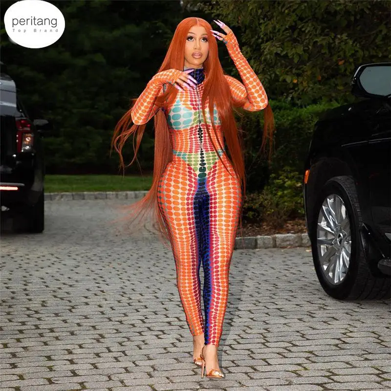 

Яркие облегающие комбинезоны с принтом для женщин, новые модные брюки с длинным рукавом, женский сексуальный спортивный комбинезон для фит...