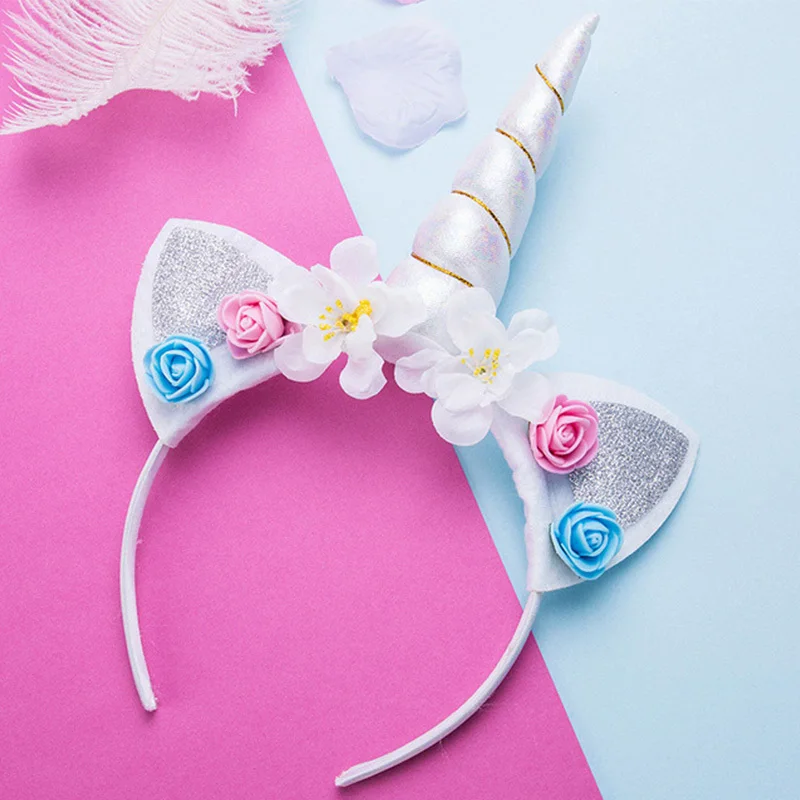 

Kids Cartoon Headband Cute Women Kids Sweet Flower Unicorn Horn Hair Band Birthday Party Flower Floral Crown Headwear