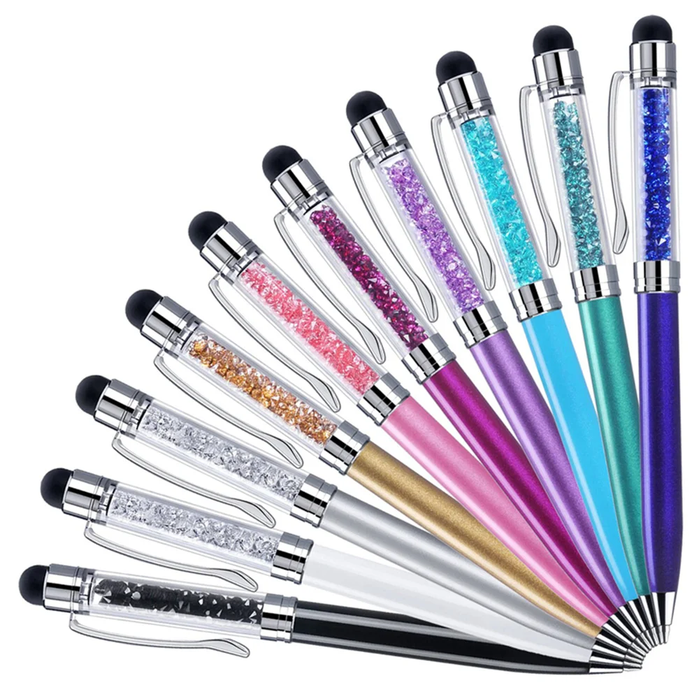 

5-20pcs Universal 2 In 1 Crystal Stylus Pen Capacitive Touch Screen Diamond Ballpoint Pen For Apple IPhone Ipad Samsung Huawei