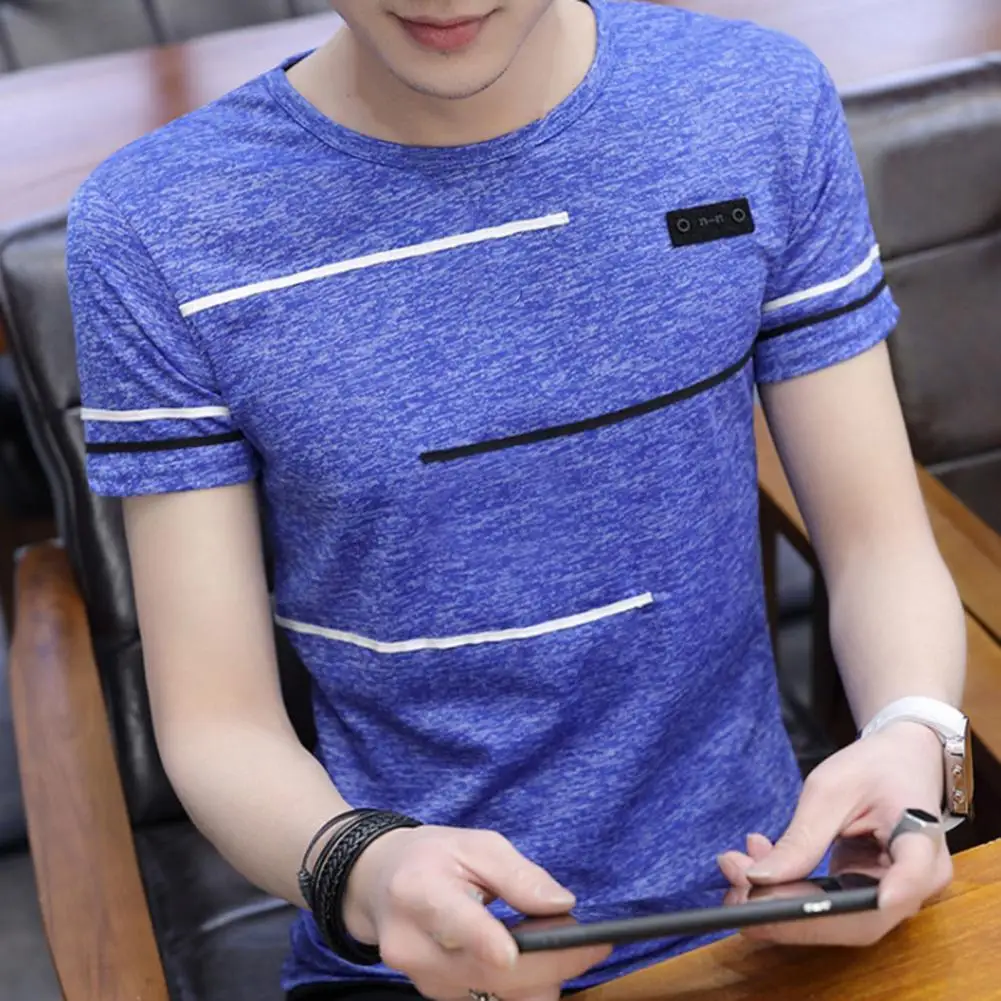 

Рубашка мужская с круглым вырезом, повседневная с коротким рукавом, контрастных цветов, офисная одежда