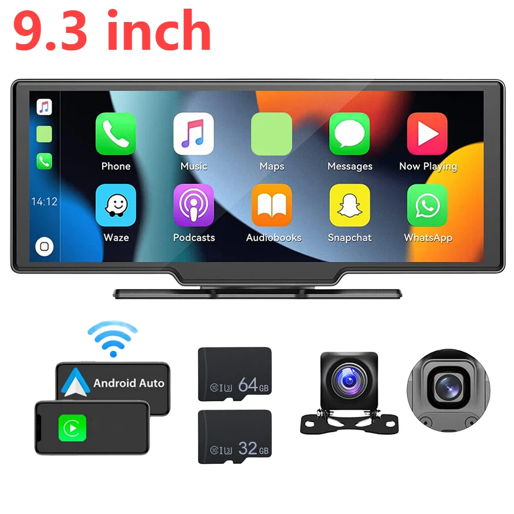 Автомобильный видеорегистратор, экран 9,3 дюйма, с голосовым управлением