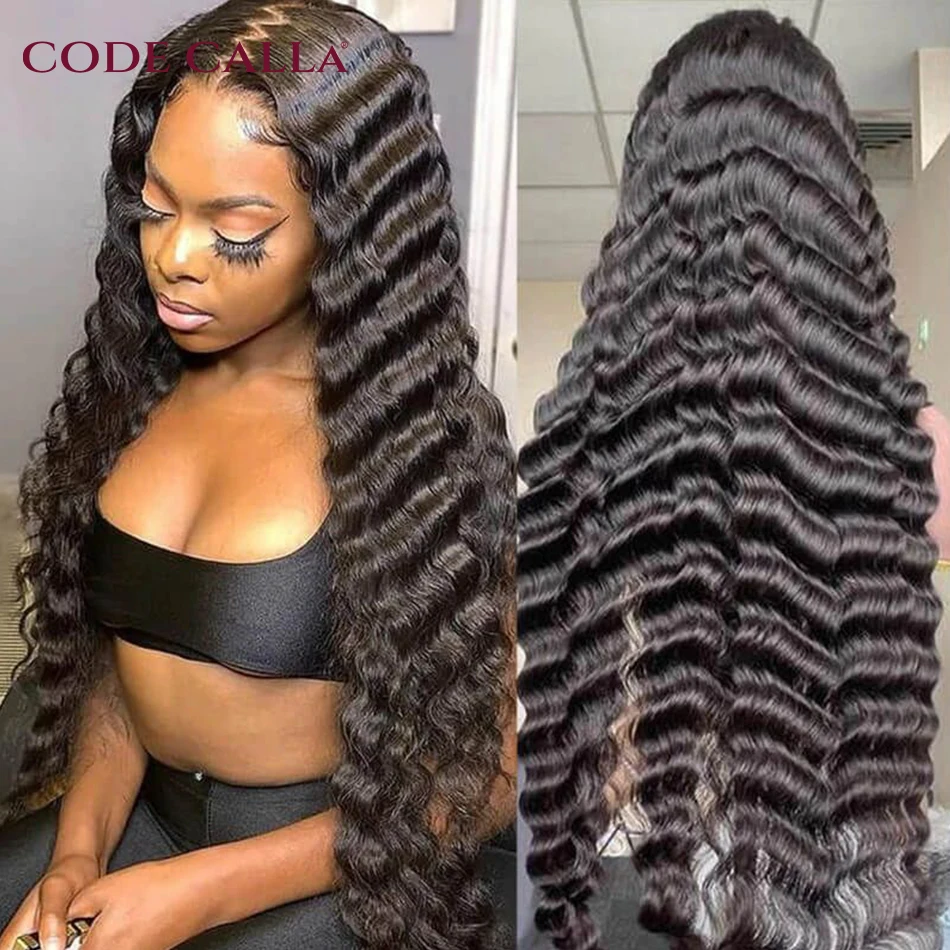 

Code Calla Transparent 13x4 Lace Front Human Hair Wigs For Women Pre Plucked 210% Brazilian Loose Deep Wave Lace Frontal Wig