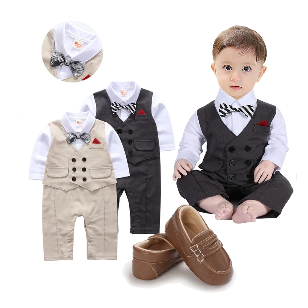 Baby Boy Clothes Fake Two Piece One-pieces  Romper Gentleman Bodysuits for Infant  Birthday Wedding Party Photograph